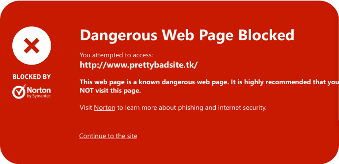 Kuva safe web vaarallinen verkkosivu estetty.